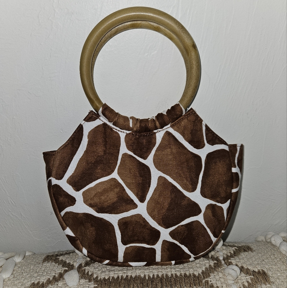 NWT! Janie and Jack Girls Purse Giraffe Wooden Ring Handle Animal Print NEW - Picture 3 of 12